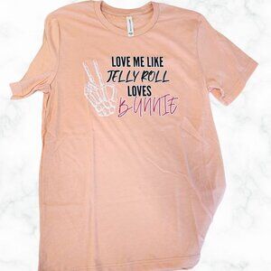 💀 Peace, Love & Jelly Roll Vibes – Peach Graphic Tee (Size M)